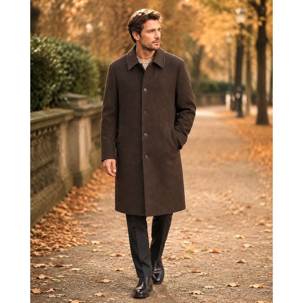 Lauren Ralph Lauren Men's Brown Wool-Cashmere Long Line Overcoat 42S Classic